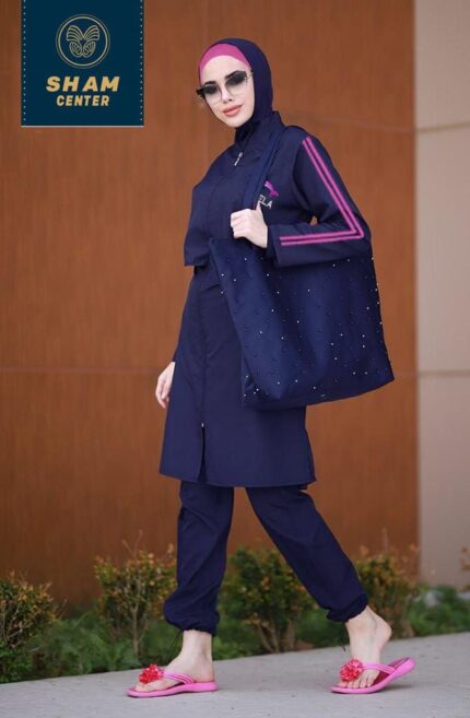 Burkini Sham Donkerblauw met Paars